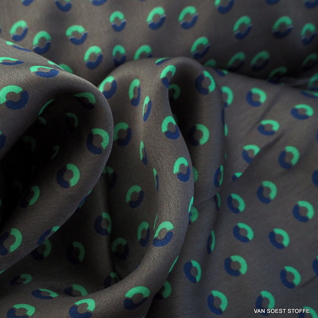 100% Seidentwill Krawatten Dessin in Blau-Grün auf Mocca