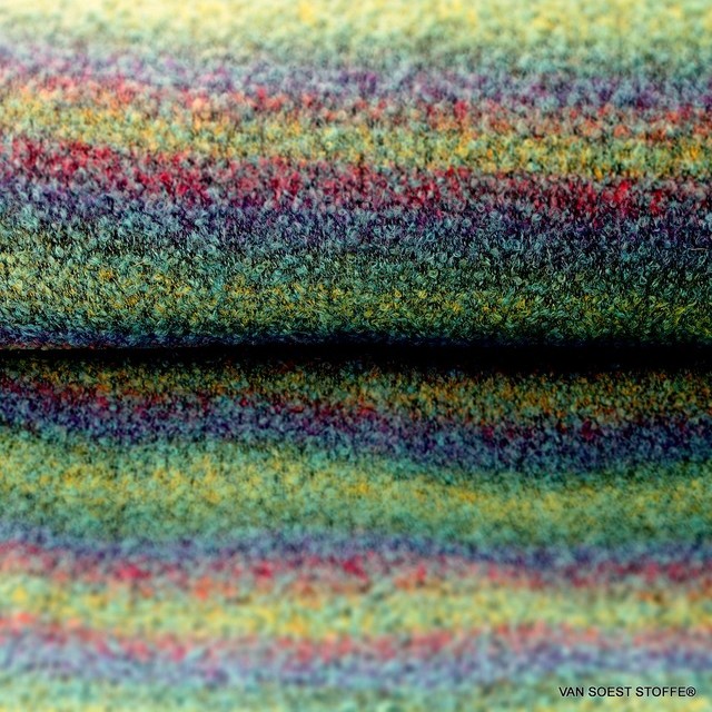 Bouclé Wolle - Seide in Aqua-Grün-Blau-Rot | Ansicht: Bouclé Wolle - Seide in Aqua-Grün-Blau