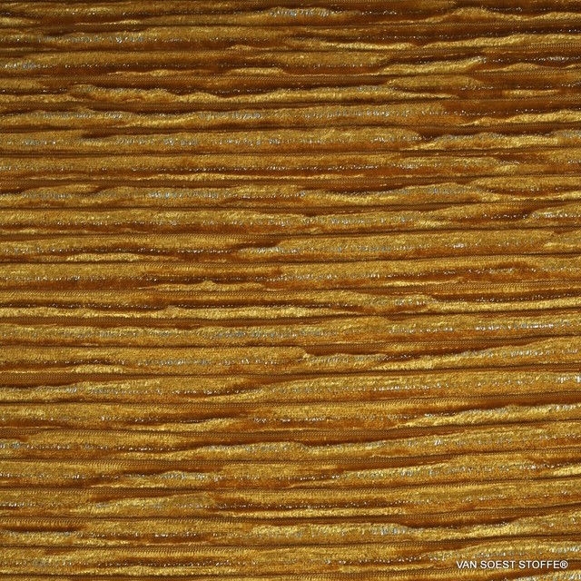 Designer stretch velvet plissee with silver lurex threads in mustard yellow | View: Designer stretch velvet plissee with silver lurex threads in mustard yellow