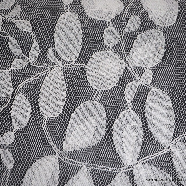 Feines Baumwolle-Nylon Blätter Soft Spitzen Dessin in Ivory