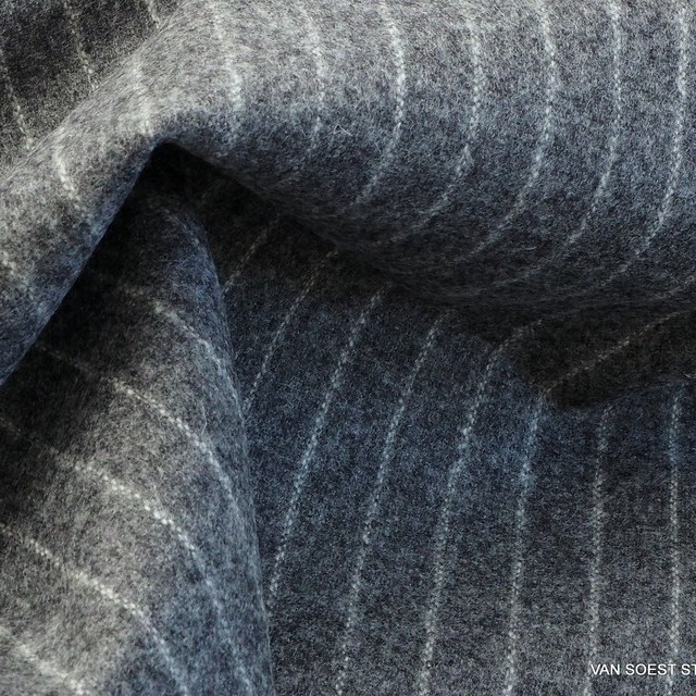 High quality virgin wool pinstripe in grey - white