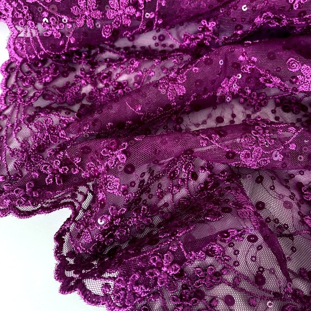 Mini vines and 3D flowers including shiny mini sequins on magenta tulle
