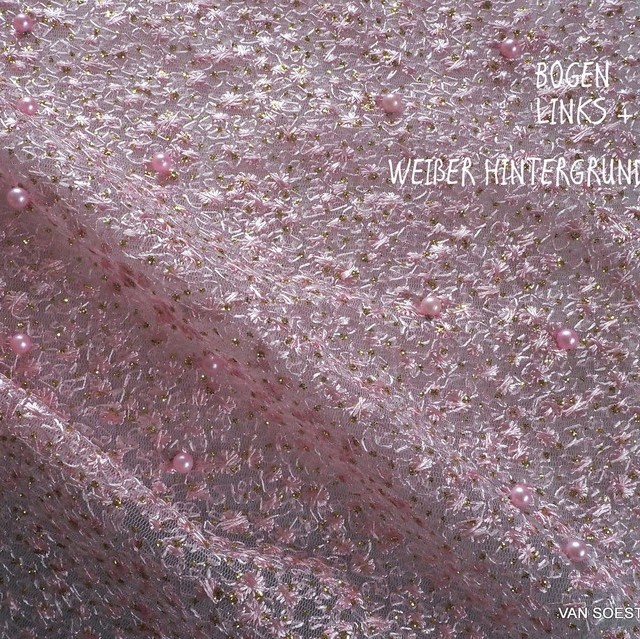 Perlen auf mikro Blümchen Stretch Glitter Tüll in Pink