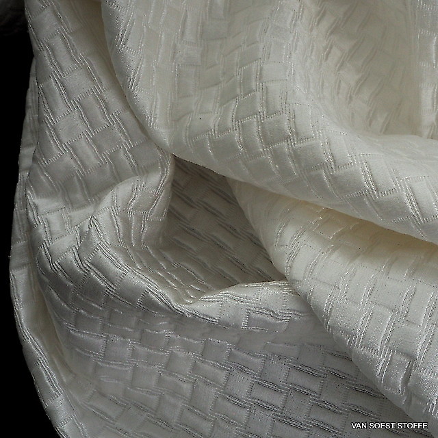 Seide - Baumwolle Satin Schachbrett Jacquard in Woll-Weiß | Ansicht: Seide - Baumwolle Satin Schachbrett Jacquard in Woll-Weiß