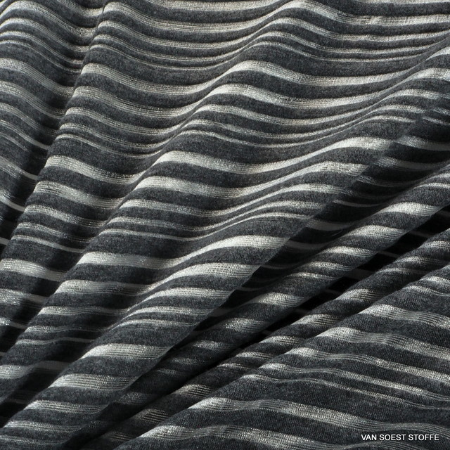 Stretch Glanz Rib Streifen in Silber - Grau | Ansicht: Stretch Glanz Rib Streifen in Silber - Grau