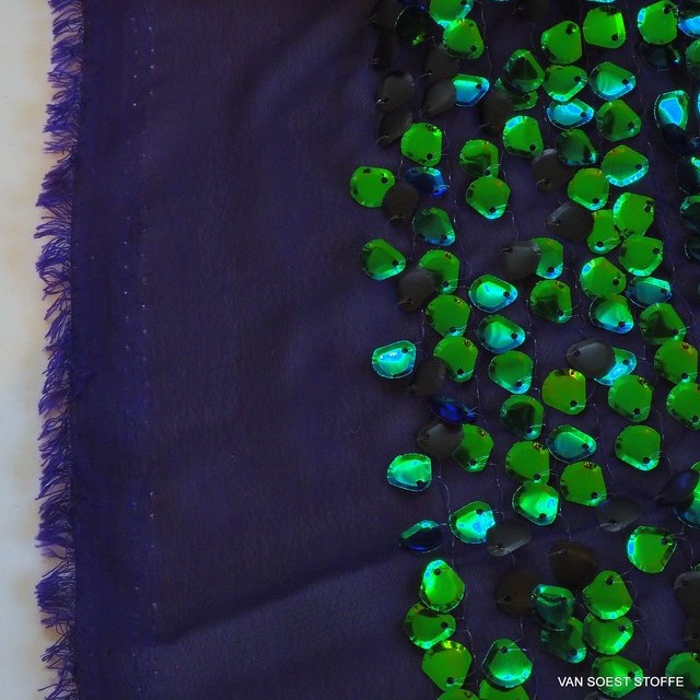 Magic Maxi Sequins in Green Blue on Purple Chiffon | View: Magic Maxi Sequins in Green Blue on Purple Chiffon