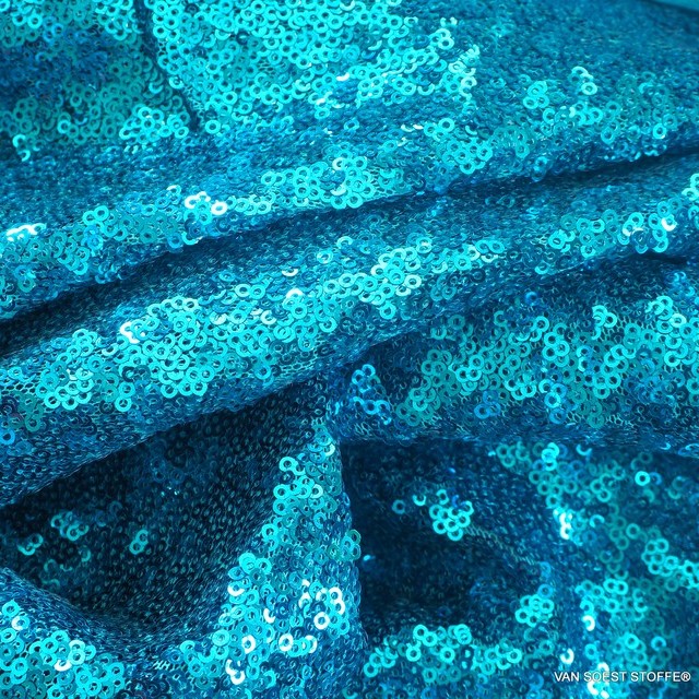 beguiling mini sequins on tone on tone stretch tulle in turquoise