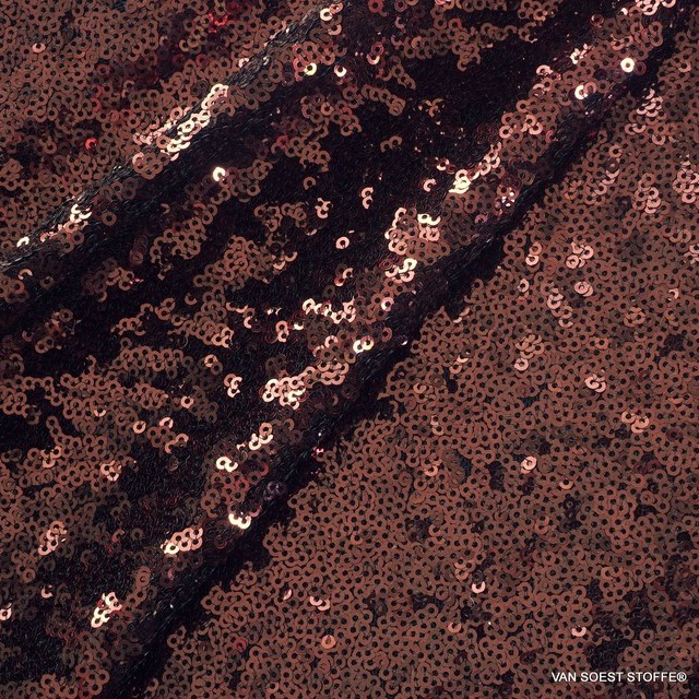 rotbraune Glanzminipailleten auf schwarzem Tüll mit Querstretch